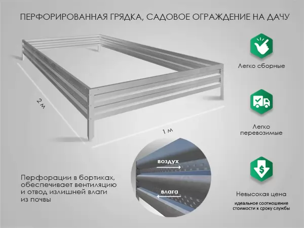 Комплект из 2 грядок для теплицы, длина 6 м